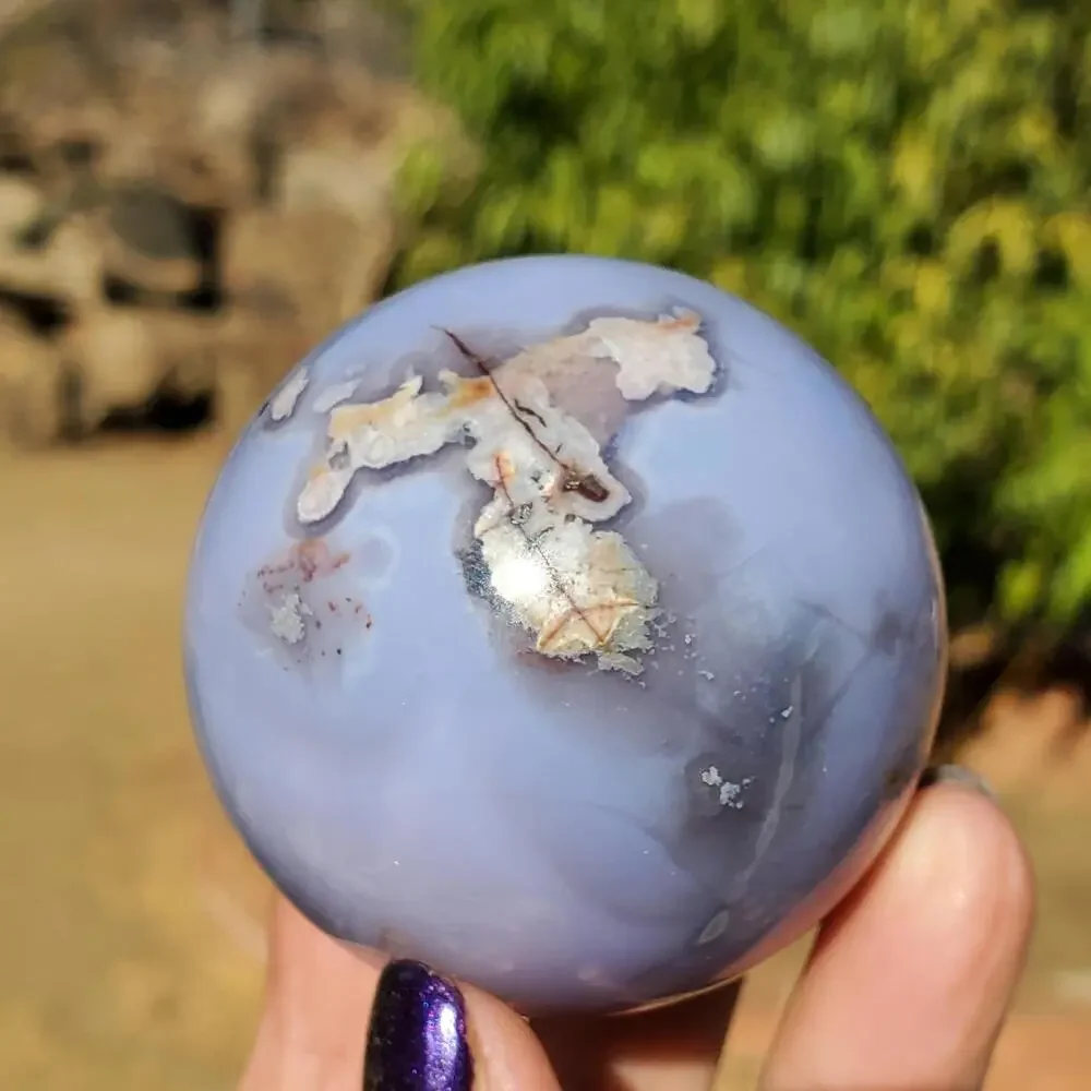 Light Blue Flower Agate Crystal Stone Sphere 180 grams 51 mm